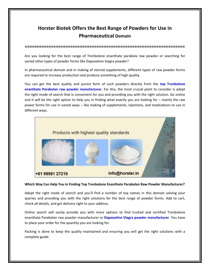 PPT - Horster Biotek Offers the Best Range of Powders for Use in Pharmaceutical Domain PowerPoint Presentation - ID:11430299
