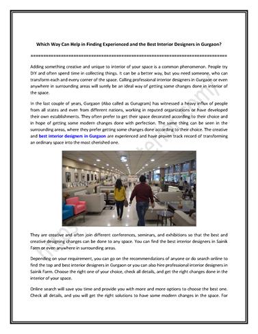 Which Way Can Help in Finding Experienced And the Best Interior De.. |authorSTREAM