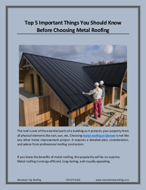 Top 5 Important Things You Should Know Before Choosing Metal Roofing | edocr