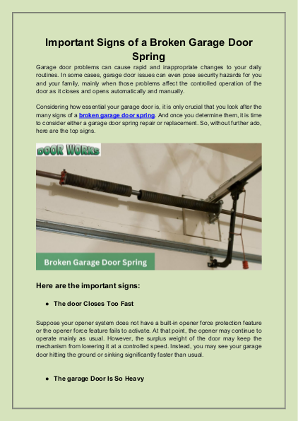 Important Signs of a Broken Garage Door Spring | edocr