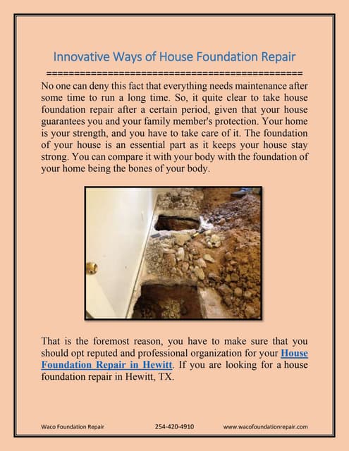 Innovative Ways of House Foundation Repair