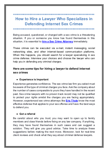 How to Hire a Lawyer Who Specializes in Defending Internet Sex Crimes | edocr