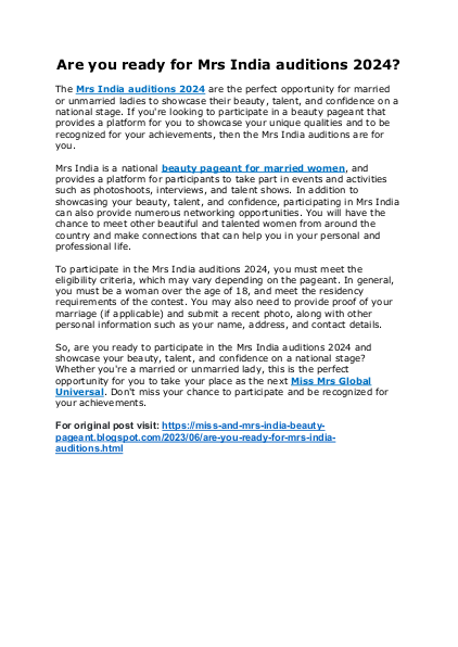 Are you ready for Mrs India auditions 2024