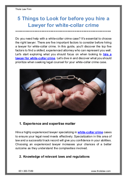 5 Things to Look for before you hire a Lawyer for white-collar crime