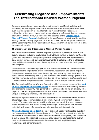 Celebrating Elegance and Empowerment The International Married Women Pageant