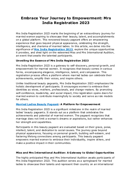 Embrace Your Journey to Empowerment Mrs India Registration 2023