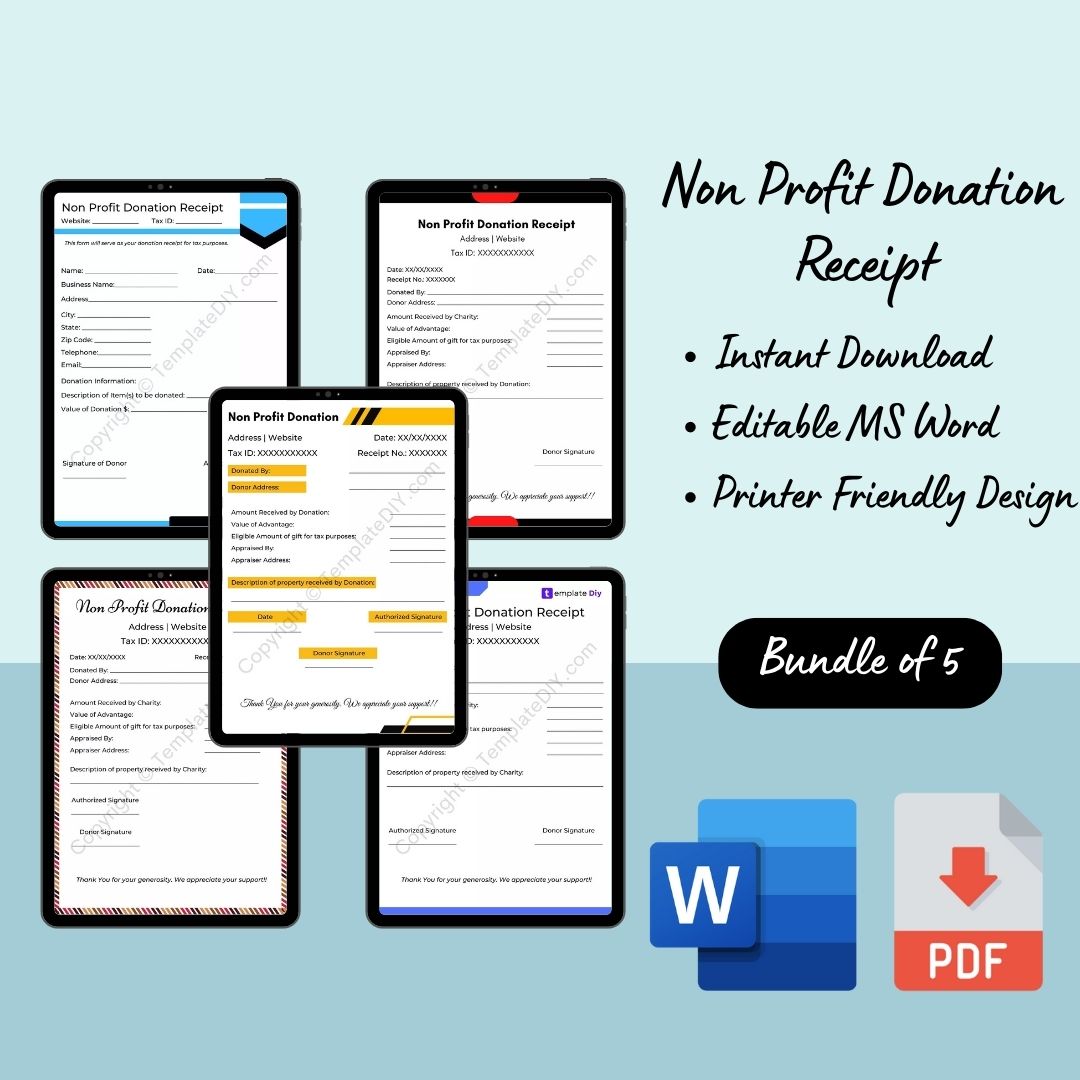 Non Profit Donation Receipt Template Printable [Pdf & Word]