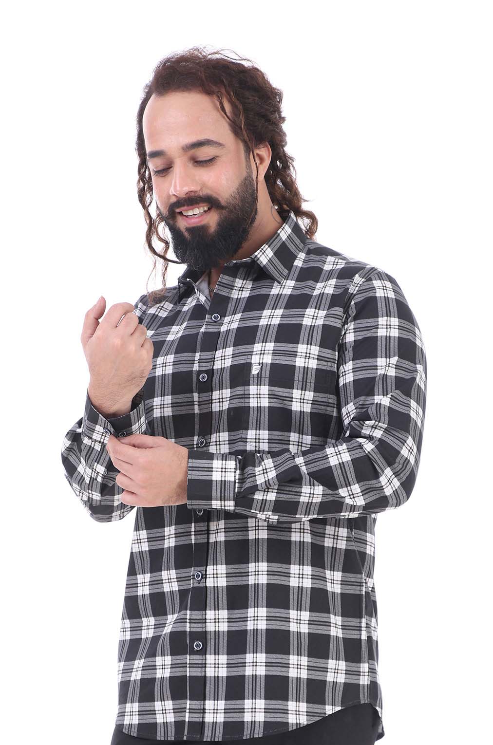 Check Shirts For Men - Buy Black and White Shirt For Men Online