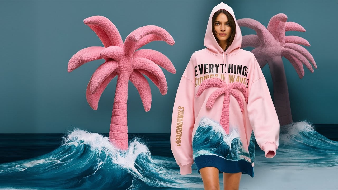 pink palm puff Hoodie