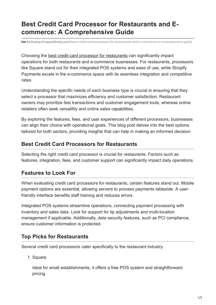 PPT - Best Credit Card Processor for Restaurants and E-commerce A Comprehensive Guide PowerPoint Presentation - ID:13983363