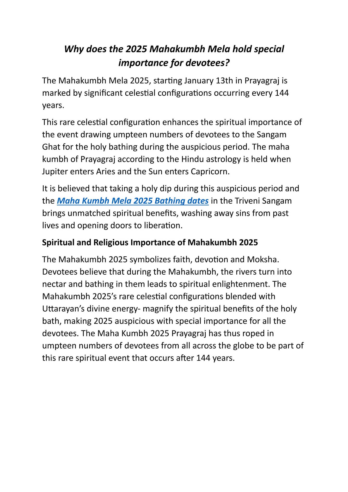 Why does the 2025 Mahakumbh Mela hold special importance for devotees?