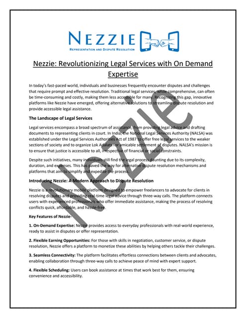 Nezzie: Revolutionizing Legal Services with On-Demand Expertise | PDF