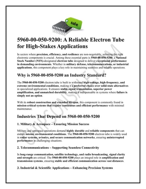 Secure NSN 5960-00-050-9200 – High-Quality Electron Tube for Demanding Applications | PDF