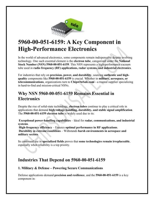 Get NSN 5960-00-051-6159 – High-Quality Electron Tube for Critical Applications | PDF