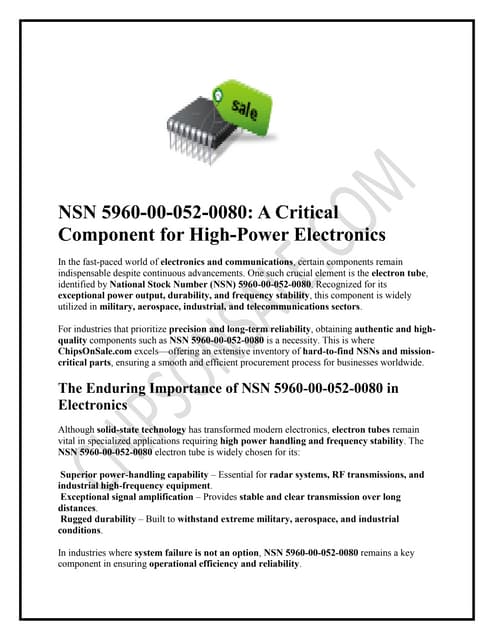 Get NSN 5960-00-052-0080 – High-Performance Electron Tube Available | PDF