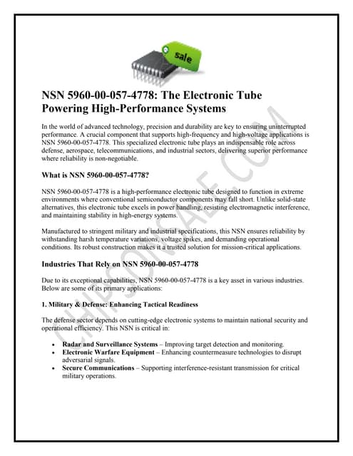 5960-00-057-4778 Electron Tube – Premium Quality & Fast Delivery | PDF