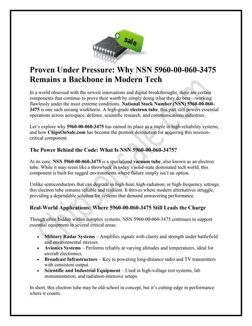 NSN 5960-00-060-3475 PDF Now Available – Specs & Sourcing on Chipsonsale | PDF