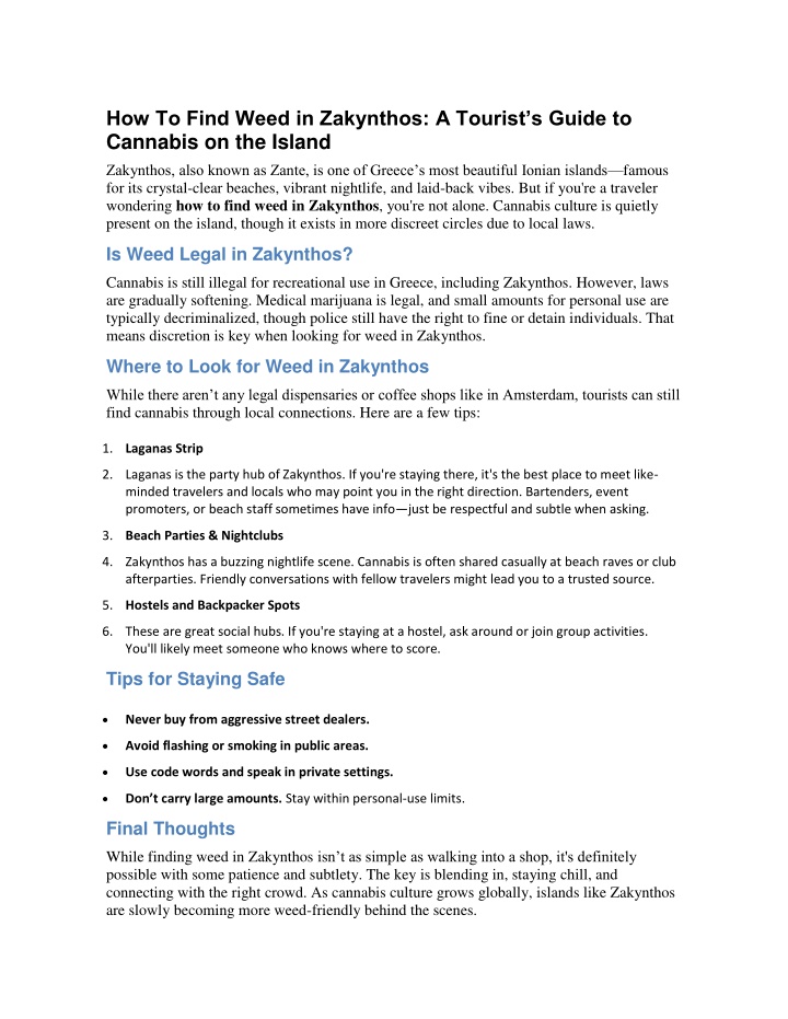 PPT - How To Find Weed in Zakynthos A Tourist’s Guide to Cannabis on the Island PowerPoint Presentation - ID:14142947