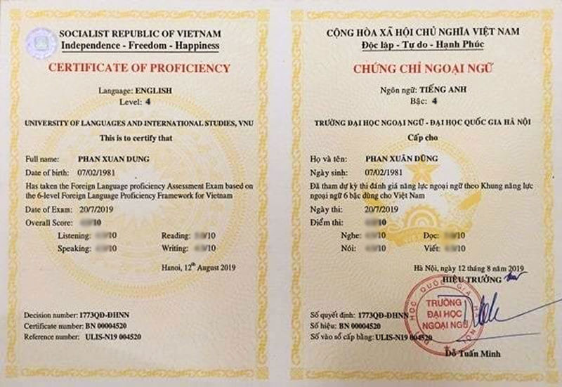Mẫu chứng chỉ tiếng anh B2 mới nhất theo quy định của Bộ GD