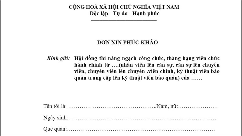 Download mẫu đơn phúc khảo dự thi chuyên viên chính file word