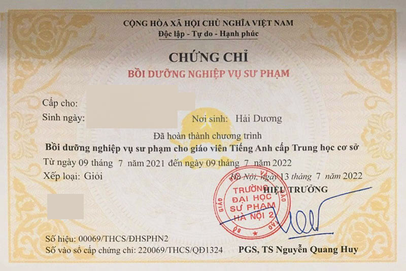 Chứng chỉ nghiệp vụ sư phạm giáo viên THCS, THPT