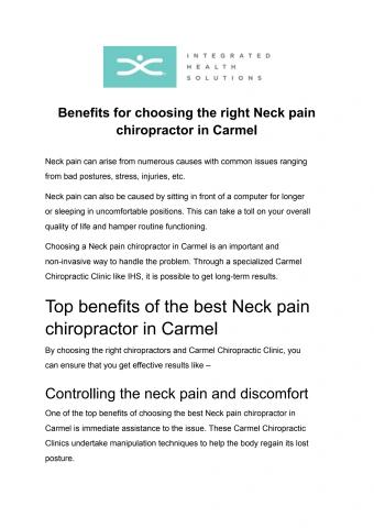Benefits for choosing the right Neck pain chiropractor in Carmel
