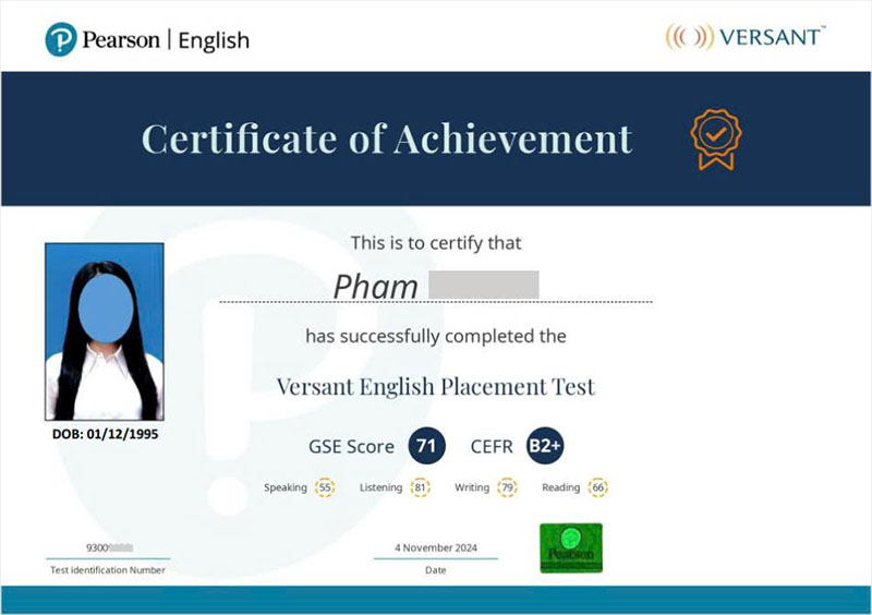 Chứng chỉ tiếng Anh Versant English Placement Test (VEPT)