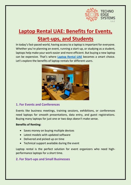 Laptop Rental UAE: Benefits for Events, Start-ups, and Students | PDF