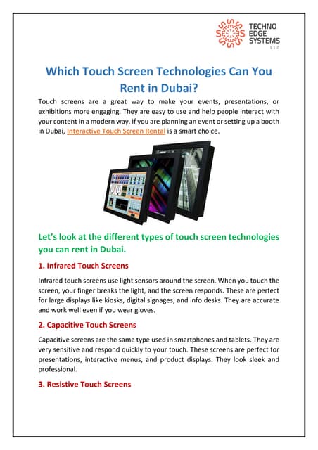 Which Touch Screen Technologies Can You Rent in Dubai? | PDF