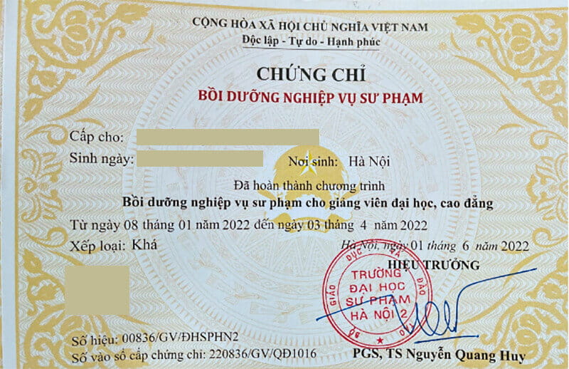 Khóa bồi dưỡng cấp chứng chỉ nghiệp vụ sư phạm đại học, cao đẳng 2025