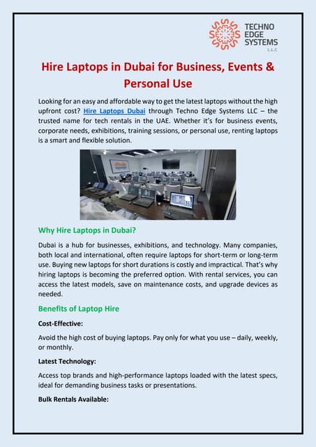 Hire Laptops in Dubai for Business, Events & Personal Use | PDF