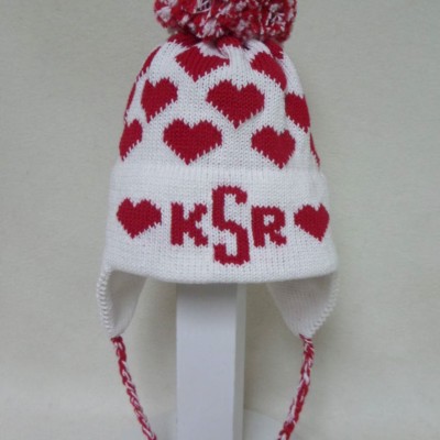 Hearts Pompom Hat, Beanie Hat with Name, Pompom Hat with Tassels, Cotton Earflap Hat, Hearts Ear Fla Profile Picture
