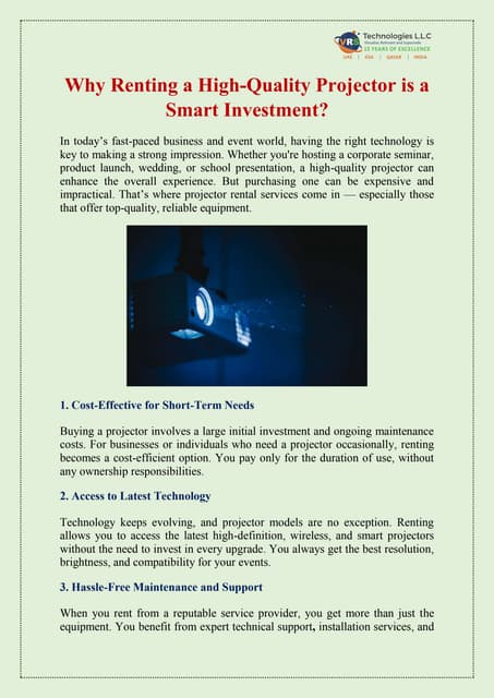 Why Renting a High Quality Projector is a Smart Investment? | PDF