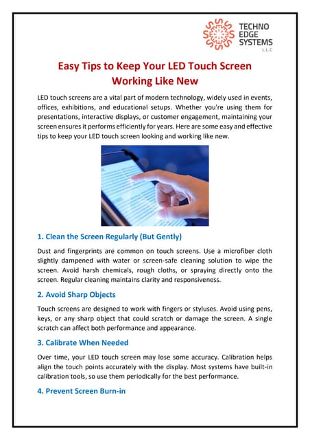 Easy Tips to Keep Your LED Touch Screen Working Like New | PDF