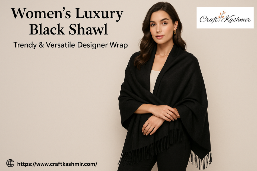 Women’s Luxury Black Shawl – Trendy & Versatile Designer Wrap