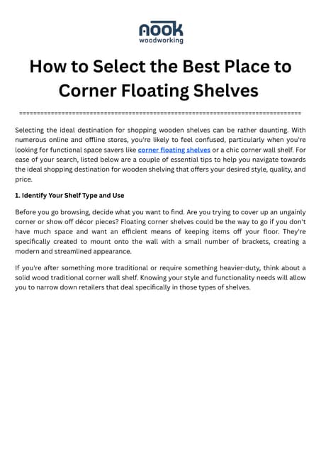 How to Select the Best Place to Corner Floating Shelves | PDF