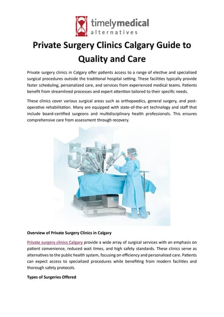 Private Surgery Clinics Calgary Guide to Quality and Care | PDF
