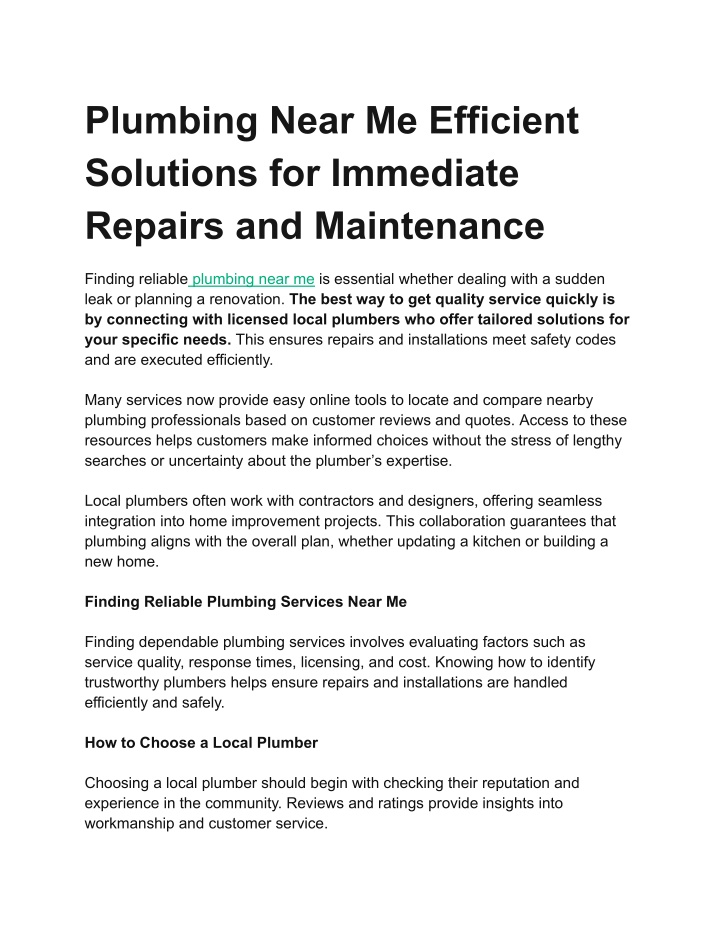 PPT - Plumbing Near Me Efficient Solutions for Immediate Repairs and Maintenance PowerPoint Presentation - ID:14681496