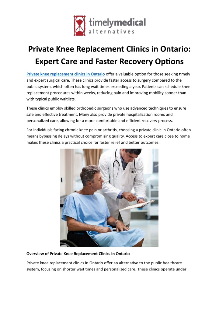 PPT - Private Knee Replacement Clinics in Ontario Expert Care and Faster Recovery Options PowerPoint Presentation - ID:14671664