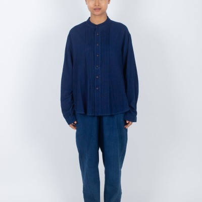 Pala - Classic Indigo Mandrin Collar Pleated Shirt Top Profile Picture