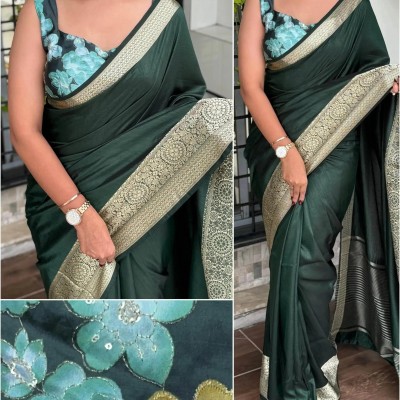 Green saree with floral patterns and gold border Profile Picture