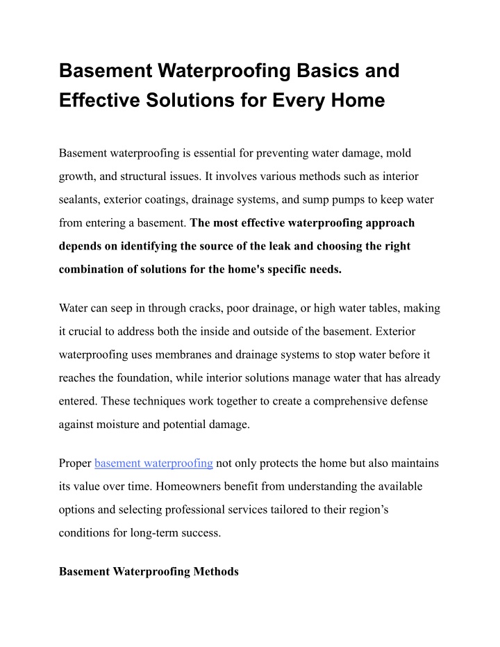 PPT - Basement Waterproofing Basics and Effective Solutions for Every Home PowerPoint Presentation - ID:14733350