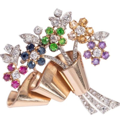 Flower Brooch with Diamonds and Precious Gems Profile Picture