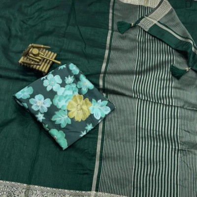 Green saree with floral patterns and gold border Profile Picture