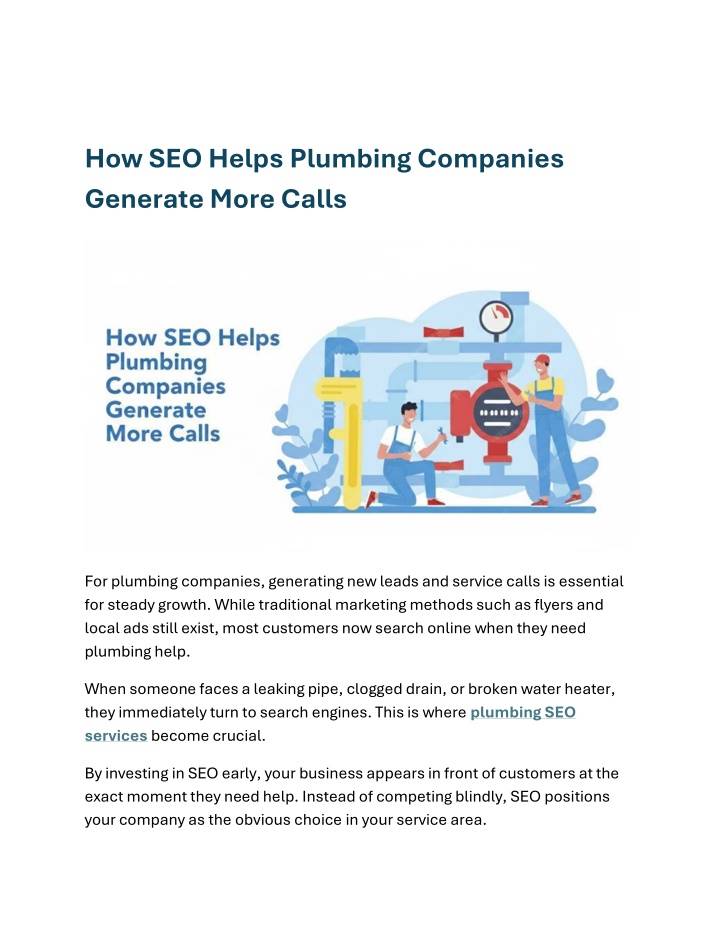 PPT - How SEO Helps Plumbing Companies Generate More Calls (1) PowerPoint Presentation - ID:14806187