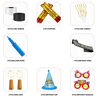 Premium Black & Silver Happy Birthday Balloon Decoration Setup for Home Profile Picture