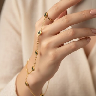 Gold Plated Anti-Tarnish Hand Chain Bracelet with Ring Connector Profile Picture