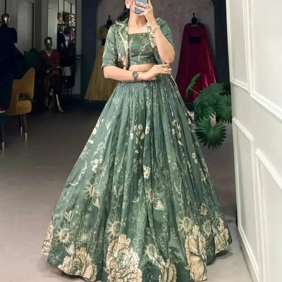 Bottle Green Elegant Tussar Silk Floral Co-ord Set - Lehenga, Blouse & Koti Profile Picture