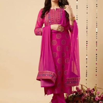 Cotton Kurta Set for Women | Pink Printed Kurti Pant with Dupatta Set Profile Picture