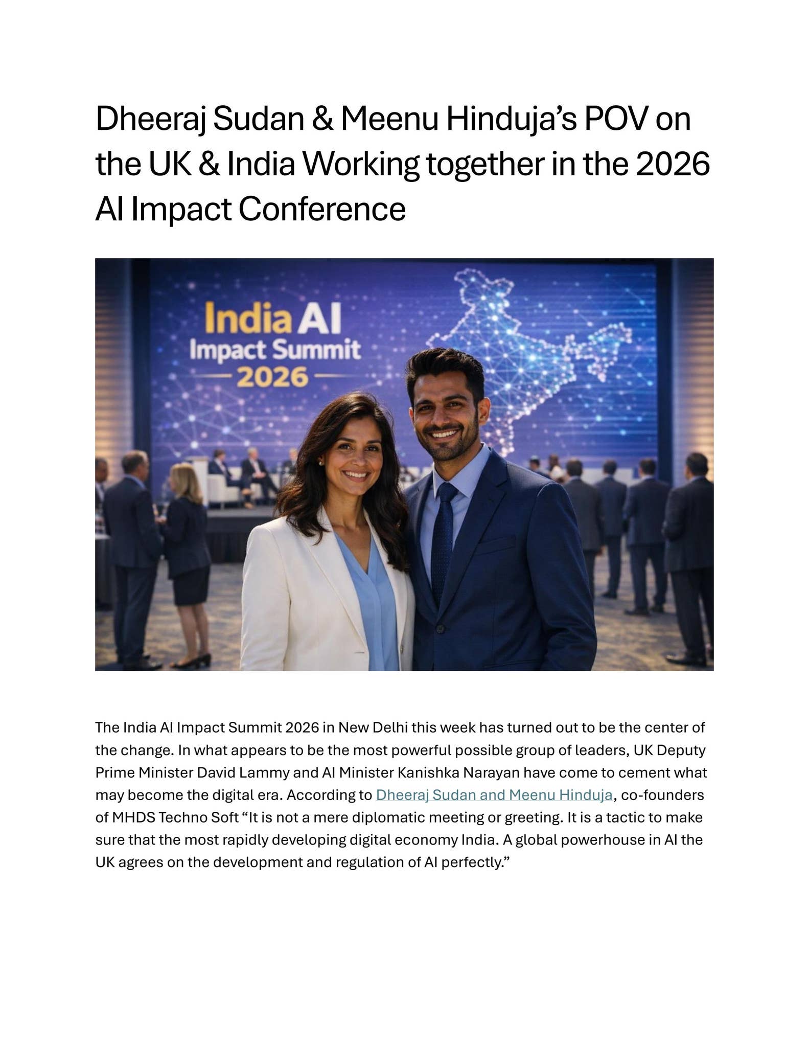 Dheeraj Sudan & Meenu Hinduja’s POV on the UK & India Working together in the 2026 AI Impact Confere by Meenu Hinduja - Issuu